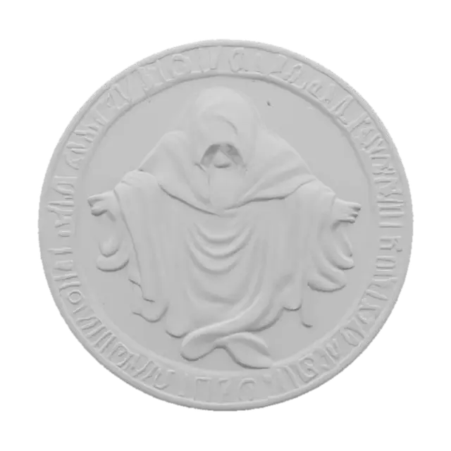 3D model for Ancient medallion with a depiction of an ghost and Greek script. Antique style 