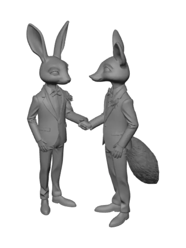 3D model for male anthro rabbit groom holding hands with male anthro fox groom