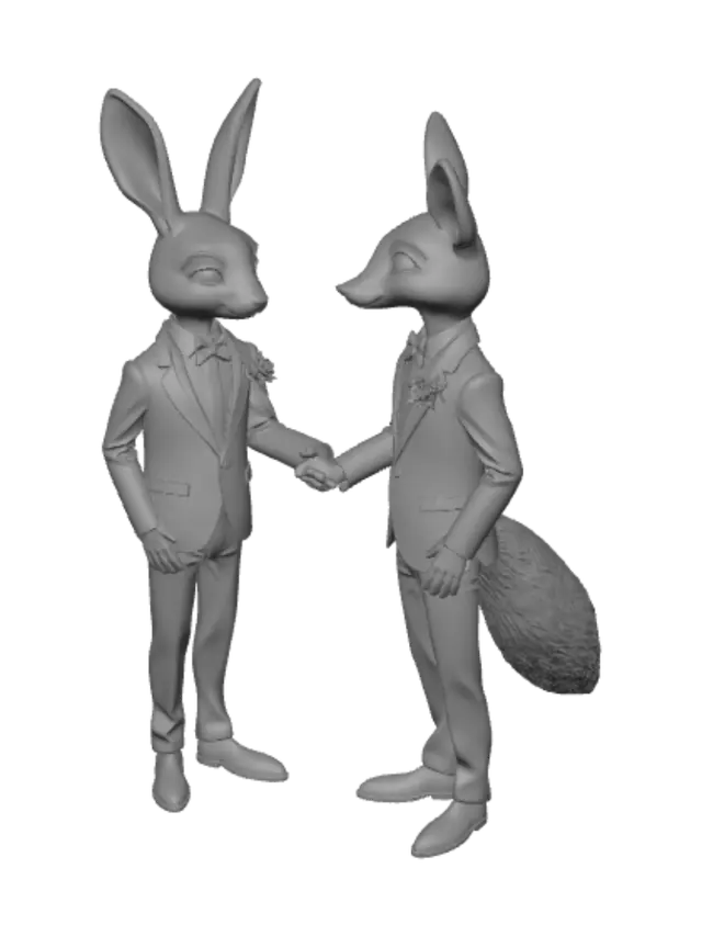 3D model for male anthro rabbit groom holding hands with male anthro fox groom