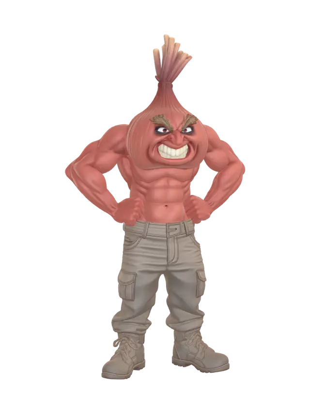 strong onion man - Angry 3D model, vytvořený pomocí AI