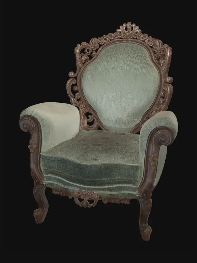 3D model for Ornate Green Velvet Armchair