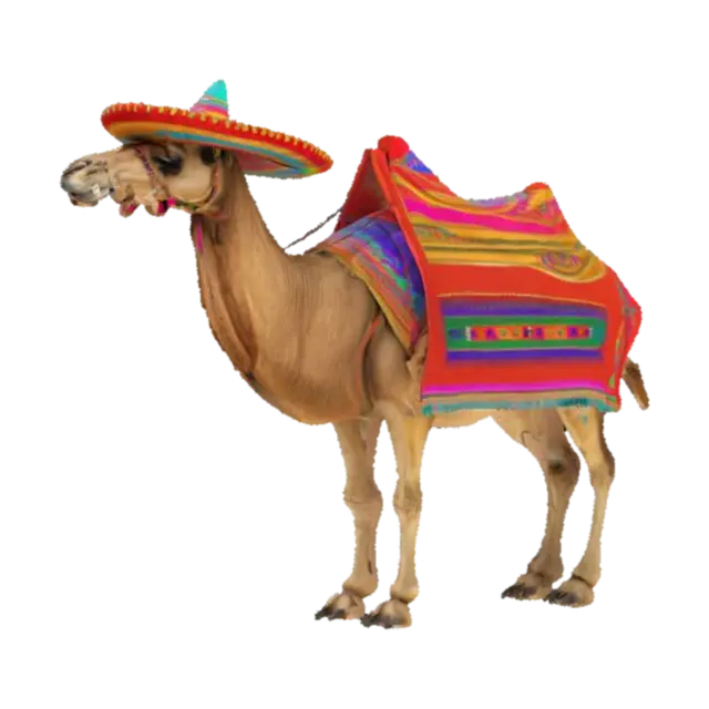 Tob Tobi Tob, an mexican camel with many many long leggs, wearing sombrero,… 3D model, vytvořený pomocí AI