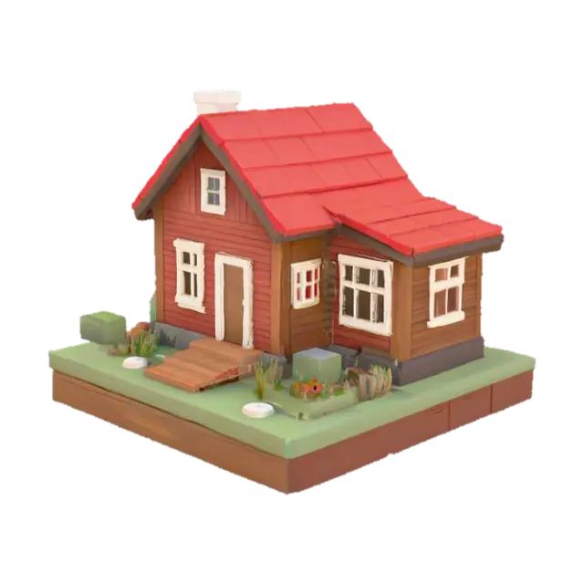 Cozy Cubic Cabin 3D model, vytvořený pomocí AI