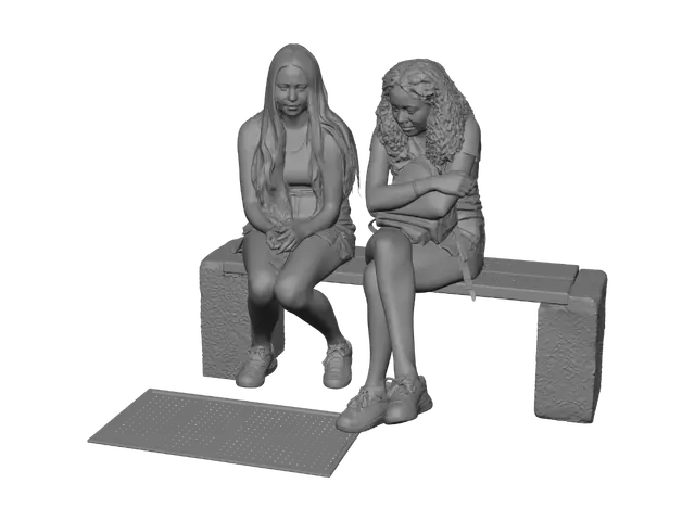 3D model for Two Girls on a City Bench