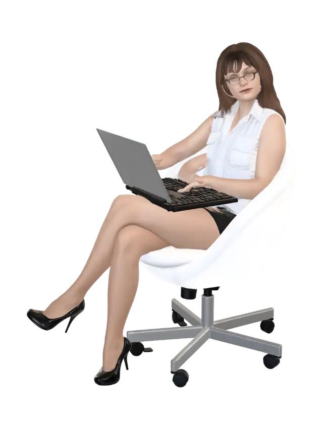 Laptop Portrait in a White Office Chair - Workspace 3D model, vytvořený pomocí AI