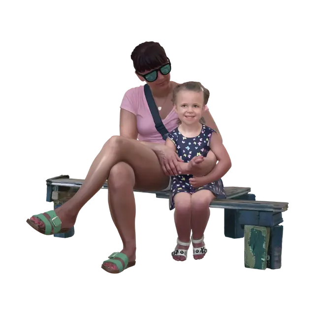 Mother and Daughter on a Sunny Bench 3D model, vytvořený pomocí AI