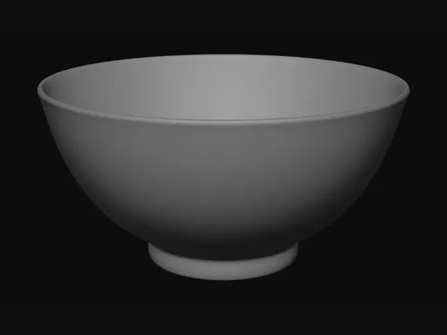 3D model for Single empty ramen bowl, one bowl only, traditional Japanese ramen bowl shape, wide open top, deep hollow interior, slightly flared rim, thin even walls, smooth clean surface, plain neutral grey, no pattern, no decoration, functional tableware, watertight clean topology, flat stable base, centered single object