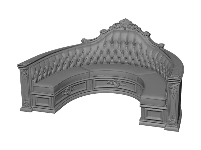 3D model for Ornate Crimson Velvet Curved Banquette