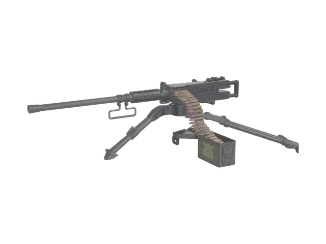 3D model for Belt-fed heavy machine gun on a tripod with ammunition belt