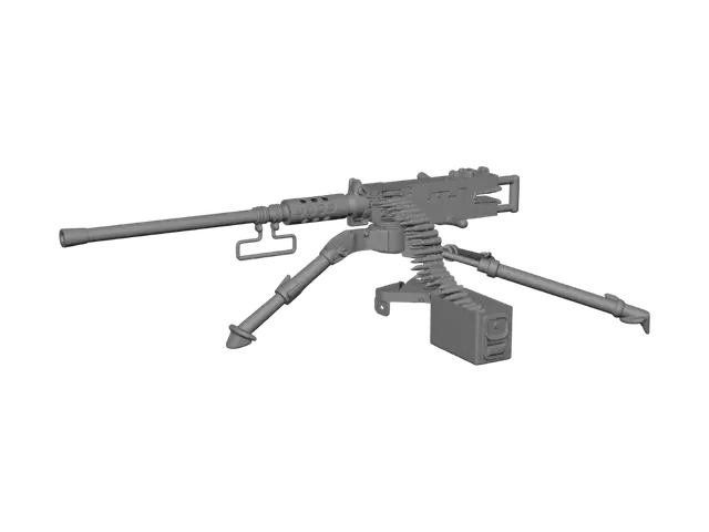 3D model for Belt-fed heavy machine gun on a tripod with ammunition belt