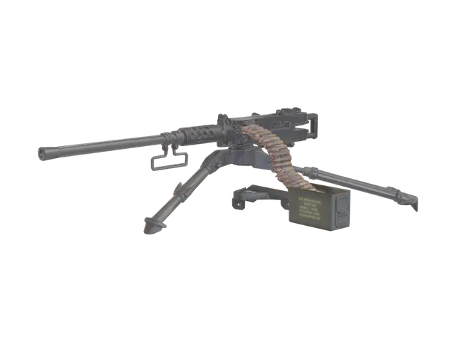 3D model for Belt-fed heavy machine gun on a tripod with ammunition belt