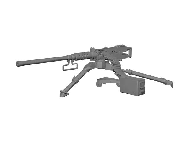 3D model for Belt-fed heavy machine gun on a tripod with ammunition belt