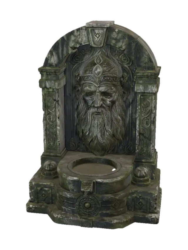 Moss-Crowned King Fountain 3D model, vytvořený pomocí AI