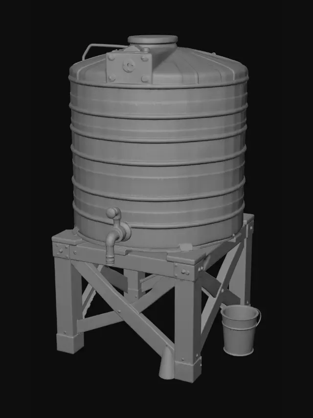 3D model for Vintage Water Tank on a Wooden Stand