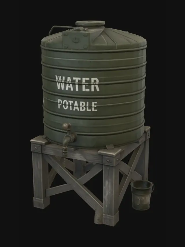 3D model for Vintage Water Tank on a Wooden Stand
