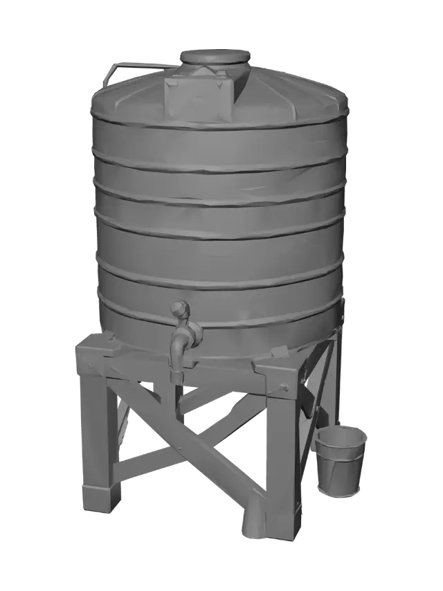 3D model for Vintage Water Tank on a Wooden Stand