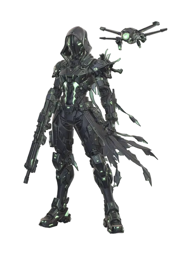 Cyber Wraith Hunter - Specter 3D model, vytvořený pomocí AI