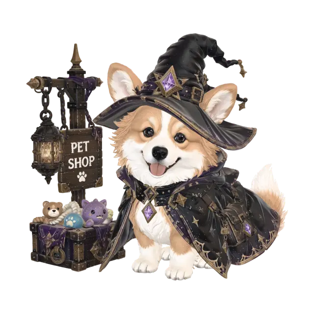 🐶✨ The Magical Pet Shop - Corgi 3D model, vytvořený pomocí AI
