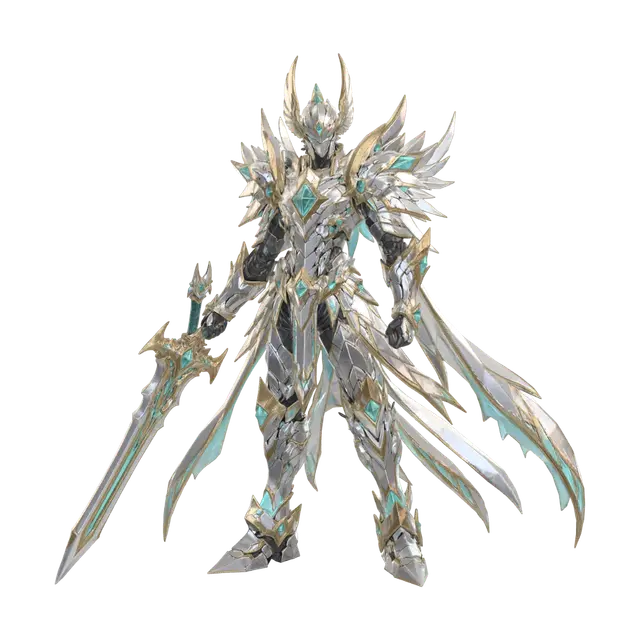 Celestial Crystal Paladin 3D model, vytvořený pomocí AI