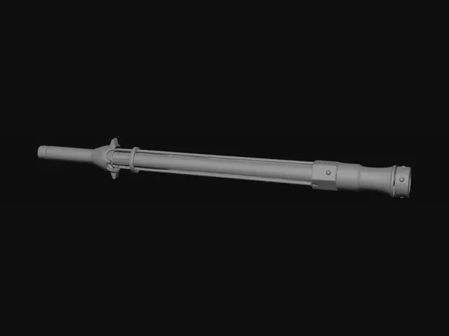 3D model for A rugged, industrial sci-fi beam sword, with a utilitarian hilt constructed from reinforced, dark grey alloy panels, bolted together with visible fasteners. Exposed wiring and small cooling vents line its structure. The grip is a coarse, textured polymer. The broad, pulsating orange energy blade flickers slightly, its plasma containment field subtly visible as a faint, rippling aura, giving it a volatile and powerful appearance.