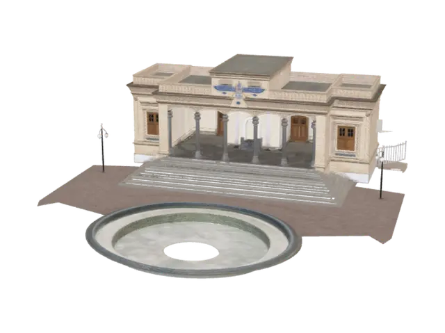 Winged Sun Over a Persian-Style Courtyard 3D model, vytvořený pomocí AI