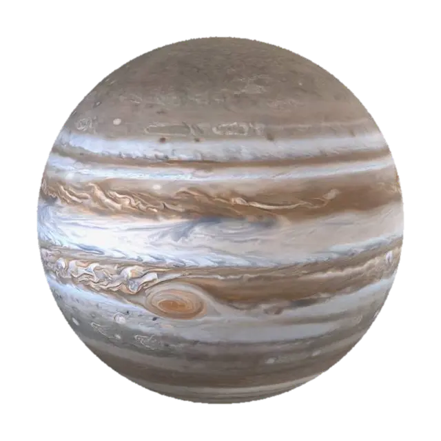 Jupiter's Swirling Stripes and Great Red Spot - Orbit 3D model, vytvořený pomocí AI