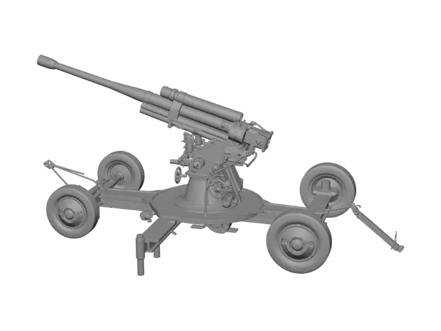 3D model for Towed field gun on wheeled carriage