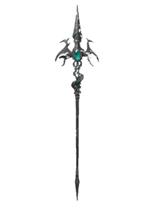 Dark 3D spear with very random and exclusive point blade, carved serpent wrapped… 3D model, vytvořený pomocí AI