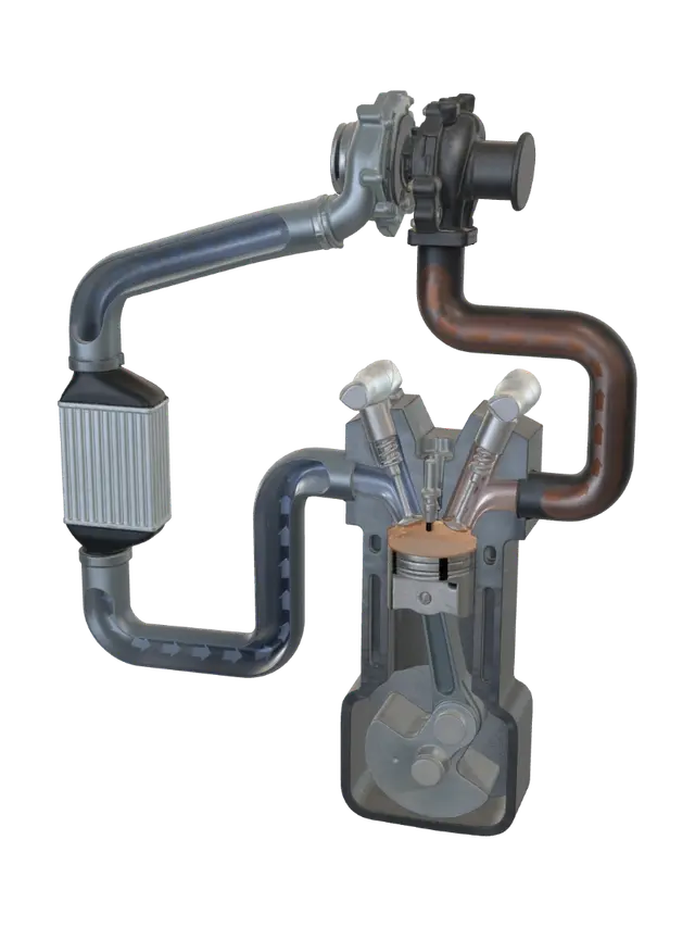 3D model for Turbocharger with intercooler cutaway view