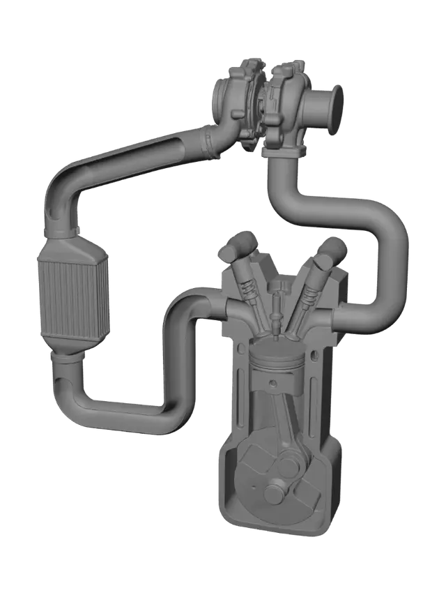 3D model for Turbocharger with intercooler cutaway view