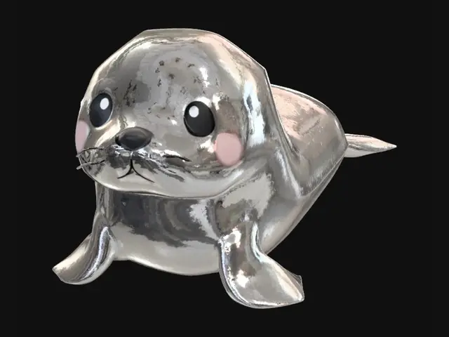 3D model for Adorable minimalist seal, cute baby seal with large round eyes, smooth simple shapes, no detailed textures, clean white and light gray gradient, soft rounded body, tiny flippers, cute small nose, minimalistic 3D character, low poly style, clean geometry, soft lighting, white background, character design, cute animal, kawaii style