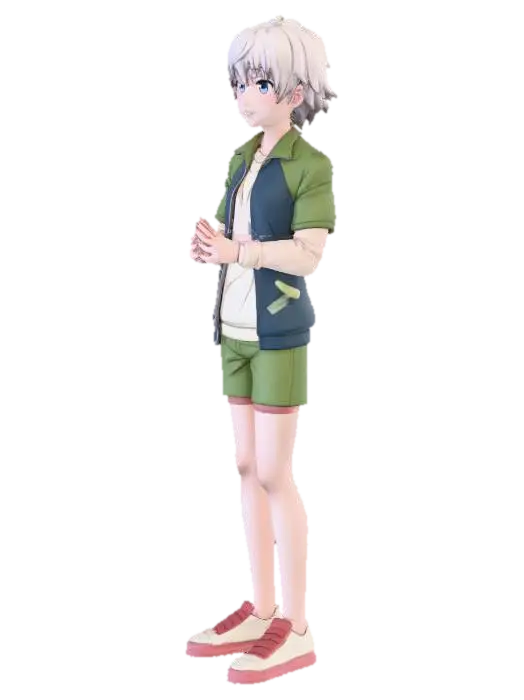 Anime Character in Green Outfit (Saika Totsuka) - Femboy 3D model, vytvořený pomocí AI