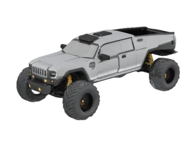HUMMER EV truck, huge tires, glowing with power, ultra realistic, highly detailed,… 3D model, vytvořený pomocí AI
