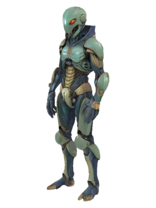 Biopunk organic armored full body humanoid character concept with painterly realistic… - Matte 3D model, vytvořený pomocí AI