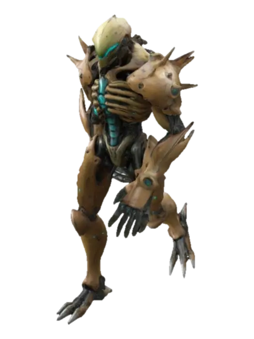 3D model for Biopunk organic armored full body skeletal humanoid character concept with painterly realistic shading, matte and gloss highlights on joints. Organic spikes, Samus Metroid, Inspired by the titans from attack on titan. Gieger alien style holes and ribbed details