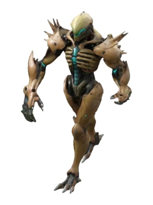 3D model for Biopunk organic armored full body skeletal humanoid character concept with painterly realistic shading, matte and gloss highlights on joints. Organic spikes, Samus Metroid, Inspired by the titans from attack on titan. Gieger alien style holes and ribbed details