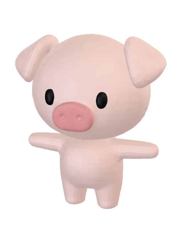Pinky the Friendly Pig 3D model, vytvořený pomocí AI