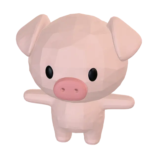 Pinky Pig 3D model, vytvořený pomocí AI