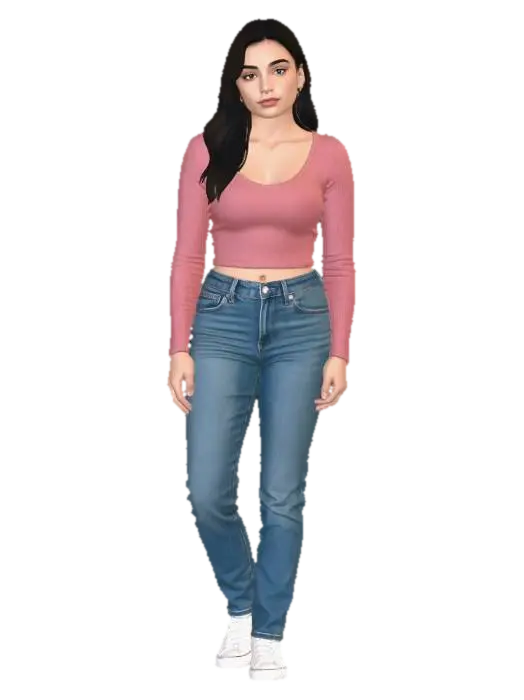 Pink Cropped Knit Top with Jeans 3D model, vytvořený pomocí AI