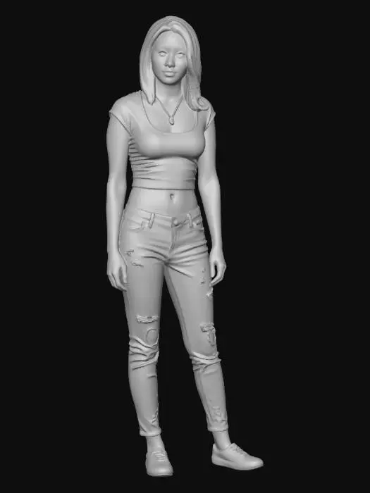 3D model for Beige Crop Top and Distressed Denim