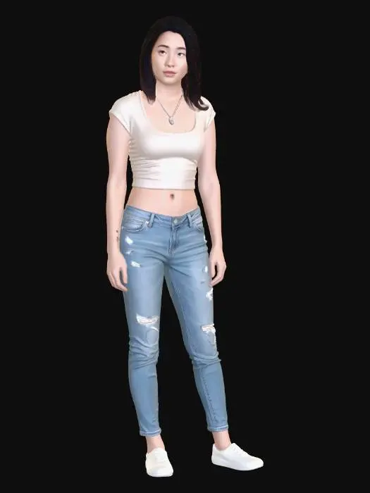 3D model for Beige Crop Top and Distressed Denim