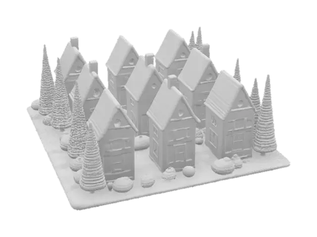 3D model for [Scandinavia] an isometric model of a knit-textured Nordic Village made from Scandinavian sweater patterns with crochet trees, #AroundTheWorld#