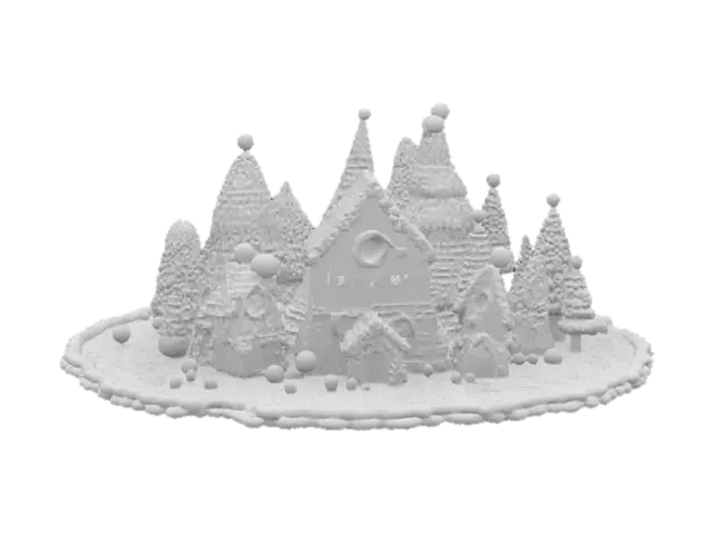 3D model for [Scandinavia] an entirely knitted-textured Nordic Village inspired by Scandinavian sweater patterns with yarn-wrapped trees, all on top of a nordic granny square, #AroundTheWorld#