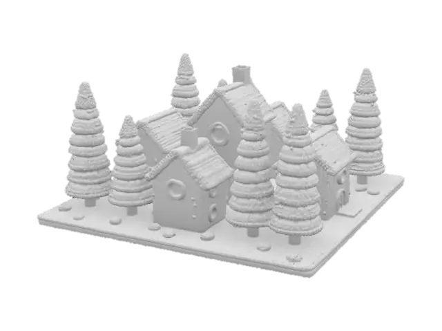 3D model for [Scandinavia] a completely knitted Nordic Village inspired by Scandinavian sweater patterns, with yarn-wrapped trees and on top of a nordic granny square, #AroundTheWorld#