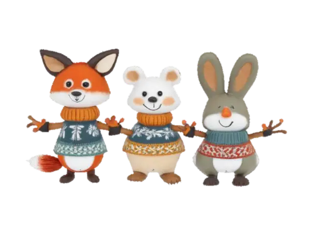 3D model for [Scandinavia], woodland animal snowman characters wearing scandinavian sweaters, #AroundTheWorld#