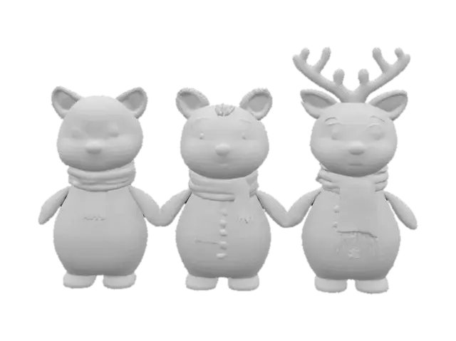 3D model for [Scandinavia] woodland animal cartoon characters with snowman bodies and a stylized cartoon woodland animal head, #AroundTheWorld#