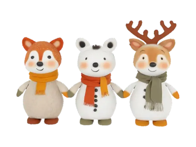 3D model for [Scandinavia] woodland animal cartoon characters with snowman bodies and a stylized cartoon woodland animal head, #AroundTheWorld#