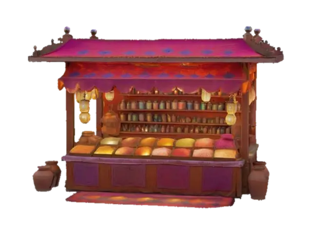 [Marrakech] a meticulously detailed Marrakech Bazaar vendor booth with… - Textiles 3D model, vytvořený pomocí AI