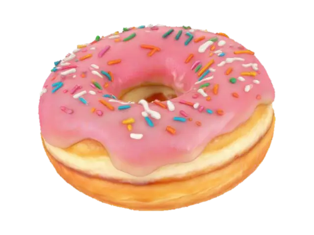 an ultra realistic, highly detailed frosted doughnut 3D model, vytvořený pomocí AI