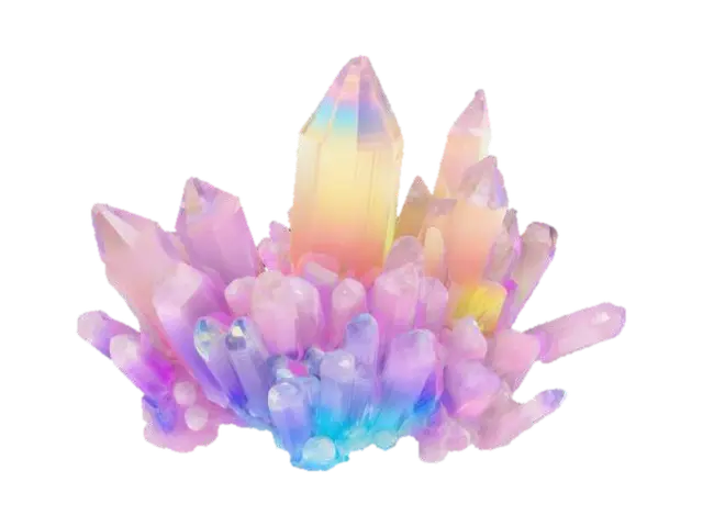 Modello 3D a cluster of prism-shaped crystals, displaying a smooth texture and a vibrant gradient…, generato dall’IA